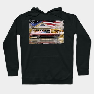 Cartoon Classic Old American Speeding Car with American Flag Hoodie